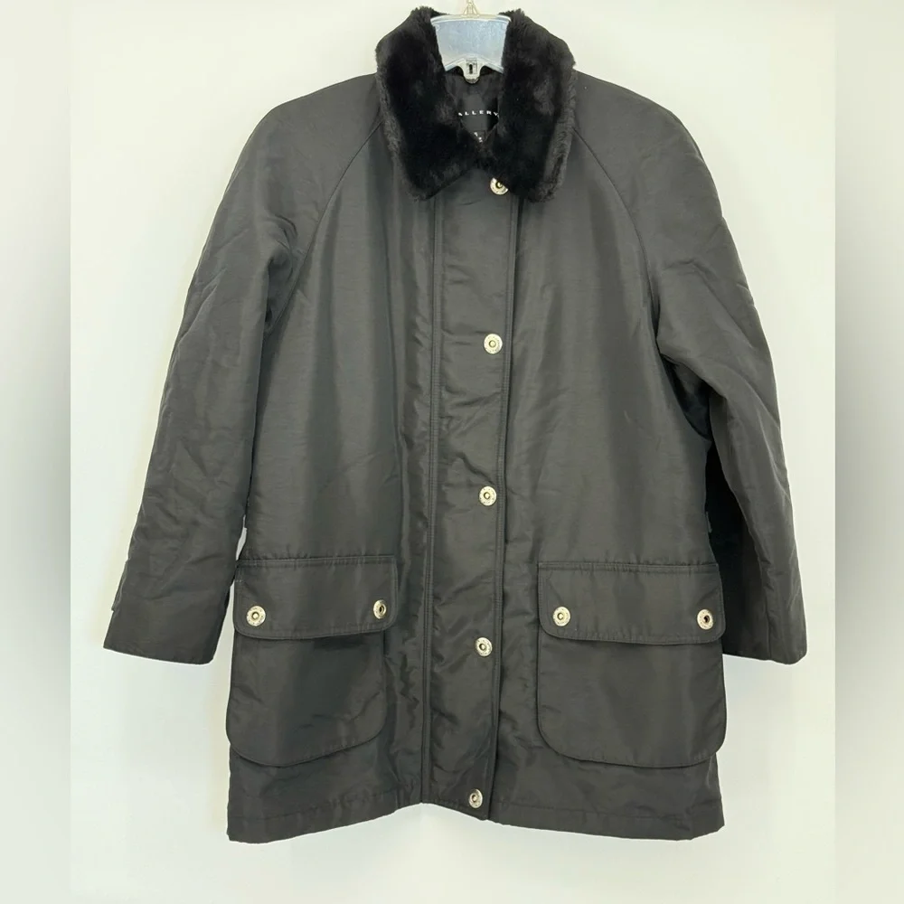 Gallery Faux Fur Black Women Jacket Size Small Removable Collar